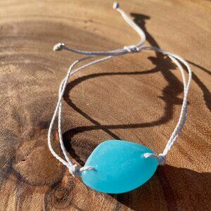 Blue Sea Glass Adjustable Beach Bracelet Ocean Stone New